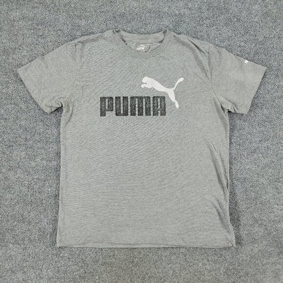Puma Shirt Men Small Gray Logo Graphic Tee Crew Neck Short Sleeve Pullover Adult - Picture 1 of 15